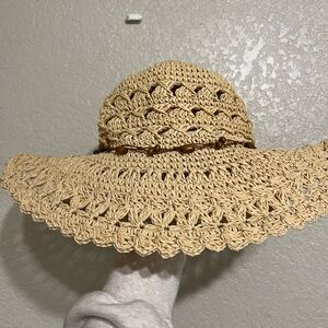 Beige Crochet Sun Hat